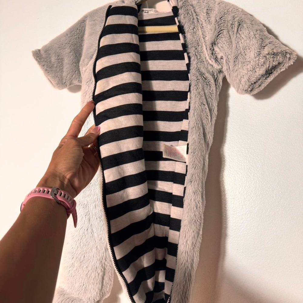Minoti Baby unisex gray penguin Fuzzy Snowsuit Size 3-6 Months - Picture 5 of 6